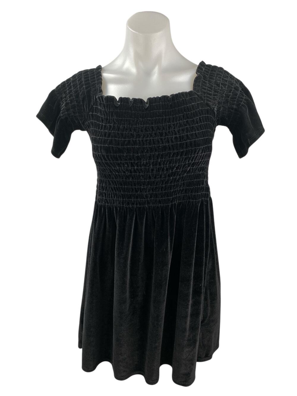 Urban Outfitters Clara Black Velvet Smocked Off Shoulder Mini A-Line Dress Sz M